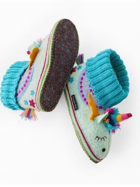 NWOT Garnet Hill Kids Mint Unicorn Slipper Boots with Teal Cuff